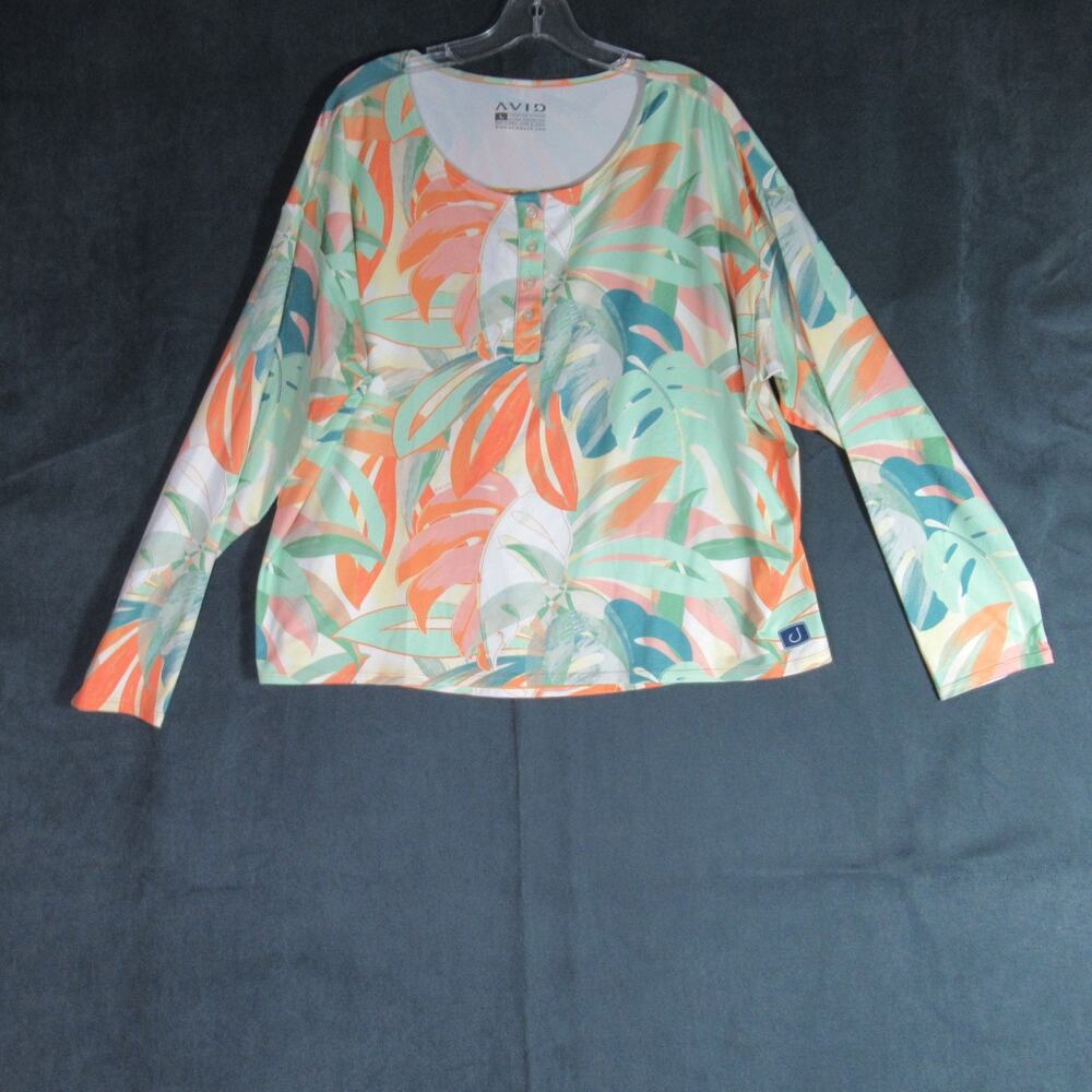 Avid Top Womens Large Tropical Fishing Shirt Long Sleeve UV Sun Protection